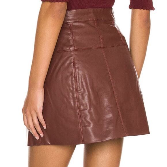 Free People Maisie Vegan Mini Skirt Brown Faux Leather Button Skirt Size 12 - Picture 4 of 11